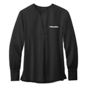 McLanahan | Women’s Open-Neck Satin Blouse in Deep Black