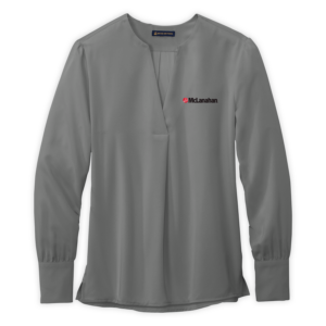 McLanahan | Women’s Open-Neck Satin Blouse in Shadow Grey