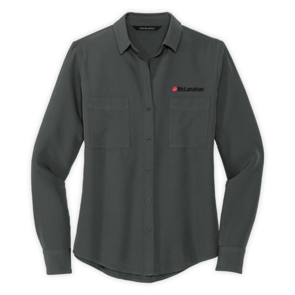 McLanahan | Women's Stretch Crepe Long Sleeve Camp Blouse in Anchor Grey