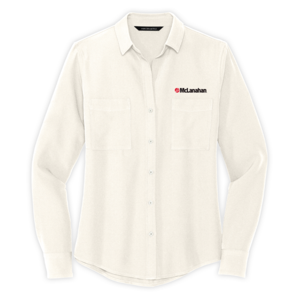 McLanahan | Women's Stretch Crepe Long Sleeve Camp Blouse in Ivory Chiffon