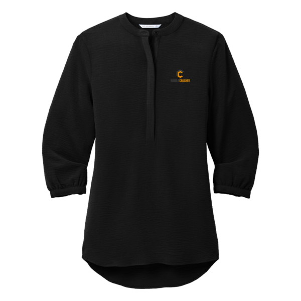 RubbleCrusher | Ladies 3/4-Sleeve Textured Crepe Tunic in Deep Black